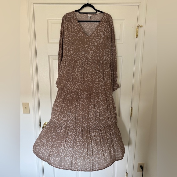 a new day Dresses & Skirts - A New Day Leopard Print Maxi Dress | Flowy Long Sleeve Boho Dress XXL